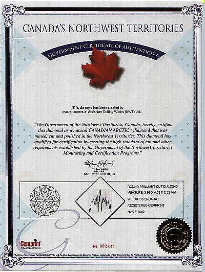 Canadian Diamond Certificate