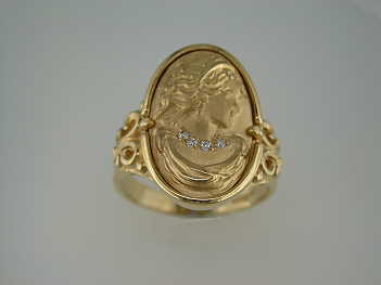 gold cameo ring with diamonds